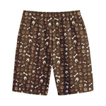 Brown Paw And Bone Pattern Print Cotton Shorts