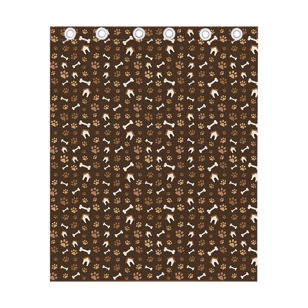 Brown Paw And Bone Pattern Print Curtain