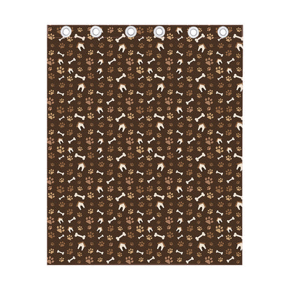 Brown Paw And Bone Pattern Print Curtain