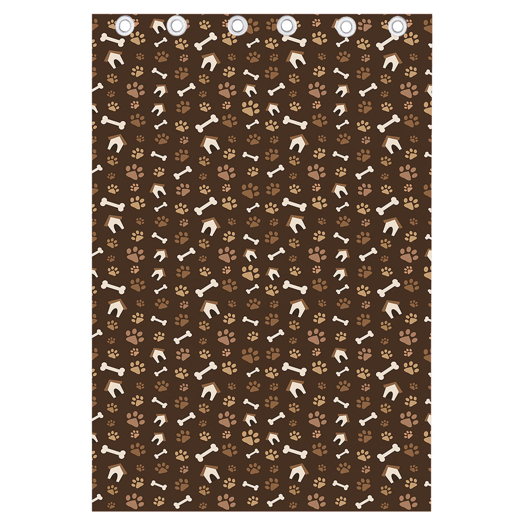 Brown Paw And Bone Pattern Print Curtain
