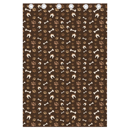 Brown Paw And Bone Pattern Print Curtain