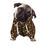 Brown Paw And Bone Pattern Print Dog Zip Up Hoodie