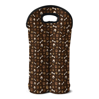 Brown Paw And Bone Pattern Print Double Neoprene Wine Tote