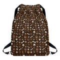 Brown Paw And Bone Pattern Print Drawstring Backpack