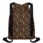 Brown Paw And Bone Pattern Print Drawstring Backpack