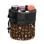 Brown Paw And Bone Pattern Print Drawstring Makeup Bag