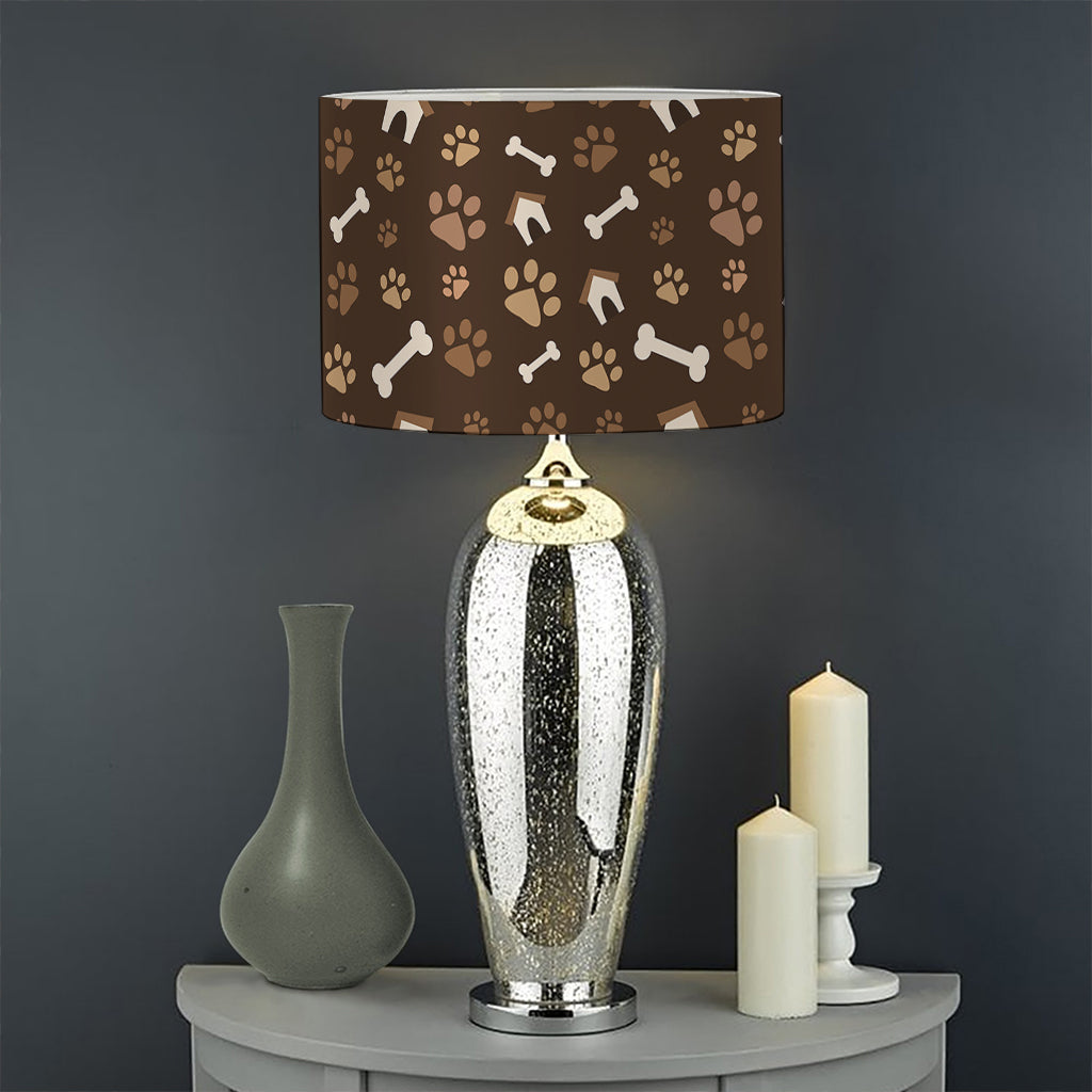Brown Paw And Bone Pattern Print Drum Lamp Shade