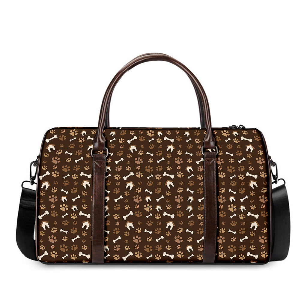 Brown Paw And Bone Pattern Print Duffle Bag