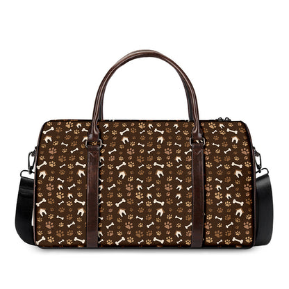Brown Paw And Bone Pattern Print Duffle Bag