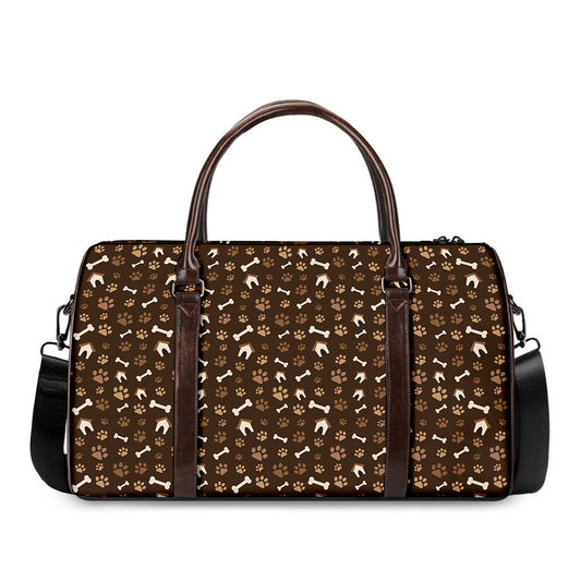 Brown Paw And Bone Pattern Print Duffle Bag