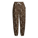 Brown Paw And Bone Pattern Print Fleece Lined Knit Pants