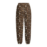 Brown Paw And Bone Pattern Print Fleece Lined Knit Pants