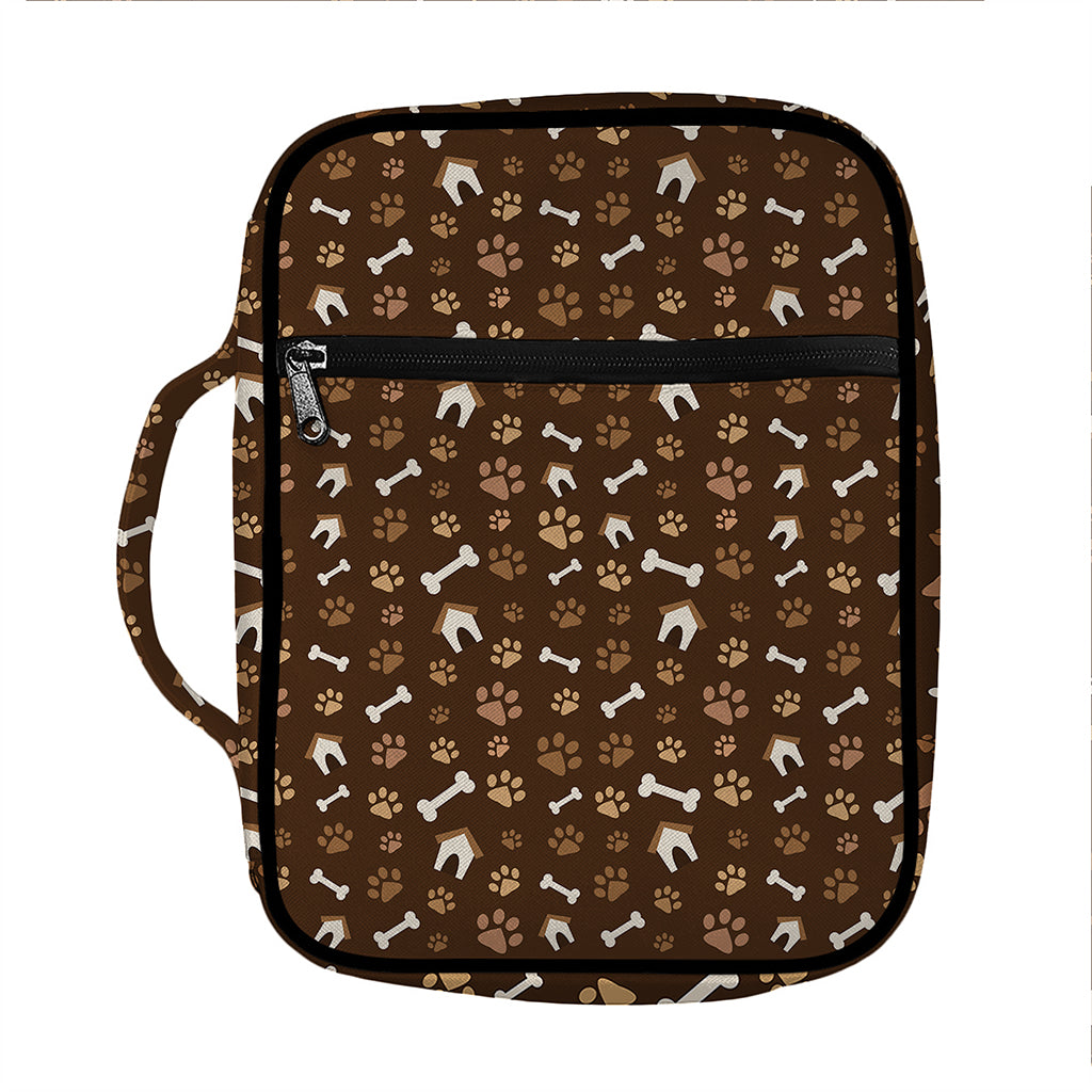 Brown Paw And Bone Pattern Print Front Pocket Bible Bag