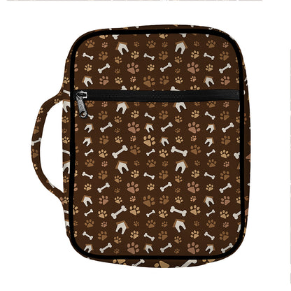 Brown Paw And Bone Pattern Print Front Pocket Bible Bag