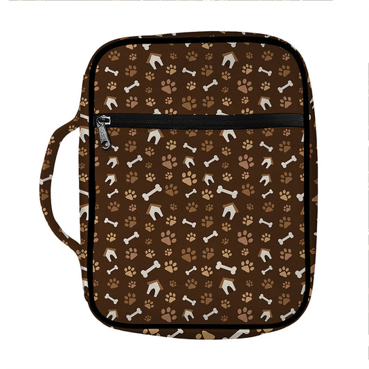 Brown Paw And Bone Pattern Print Front Pocket Bible Bag