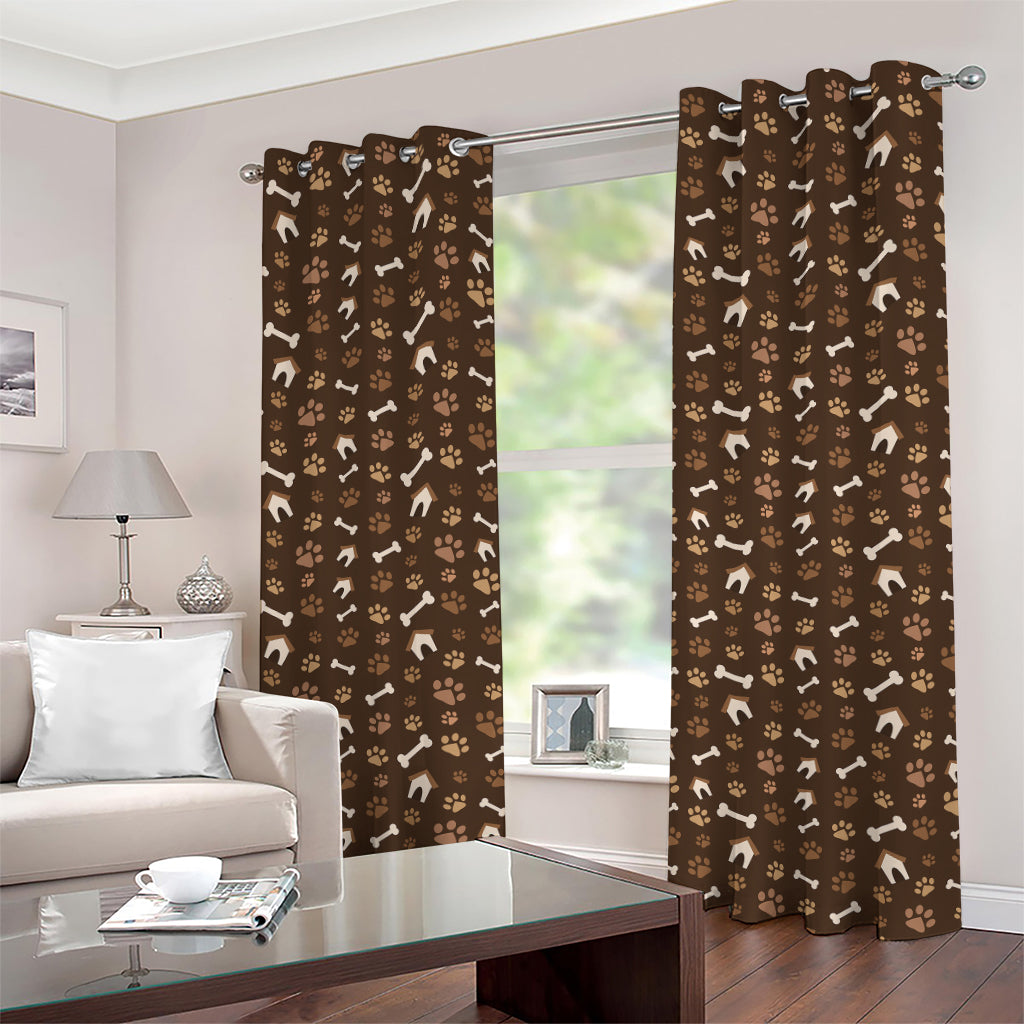 Brown Paw And Bone Pattern Print Grommet Curtains