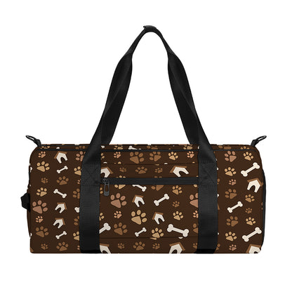 Brown Paw And Bone Pattern Print Gym Bag