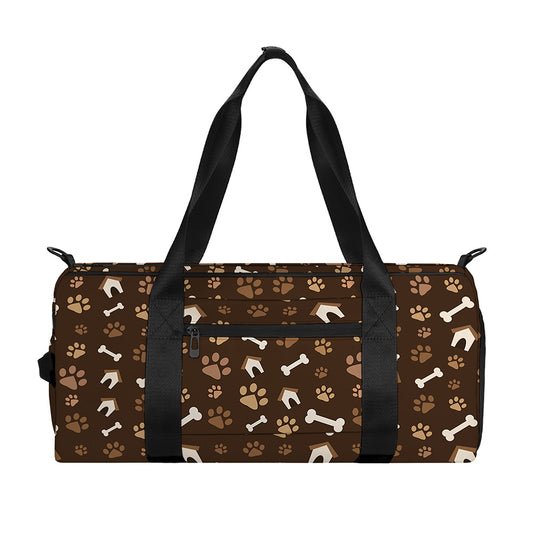 Brown Paw And Bone Pattern Print Gym Bag