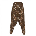 Brown Paw And Bone Pattern Print Hammer Pants