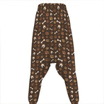 Brown Paw And Bone Pattern Print Hammer Pants