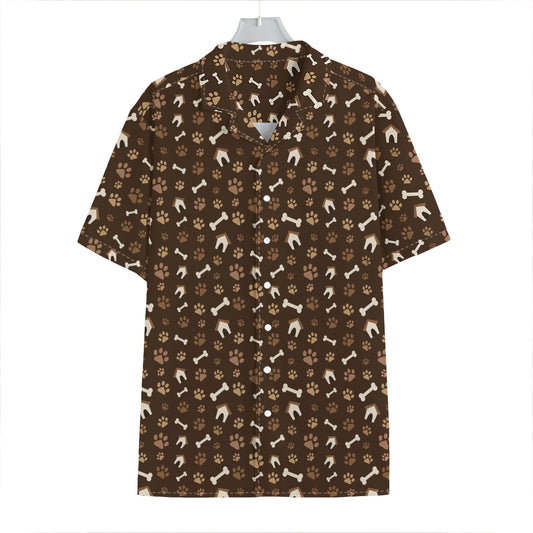 Brown Paw And Bone Pattern Print Hawaiian Shirt