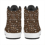 Brown Paw And Bone Pattern Print High Top Leather Sneakers