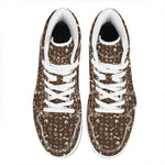 Brown Paw And Bone Pattern Print High Top Leather Sneakers