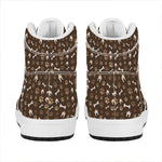 Brown Paw And Bone Pattern Print High Top Leather Sneakers