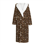 Brown Paw And Bone Pattern Print Hooded Bathrobe