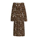 Brown Paw And Bone Pattern Print Hooded Bathrobe