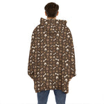 Brown Paw And Bone Pattern Print Hoodie Blanket