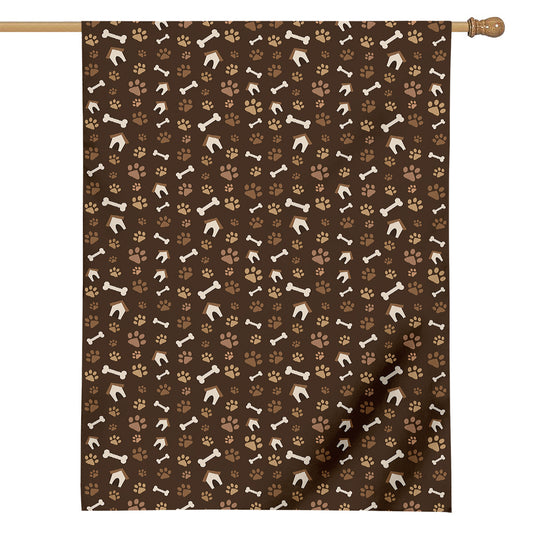Brown Paw And Bone Pattern Print House Flag