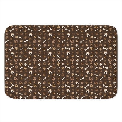 Brown Paw And Bone Pattern Print Indoor Door Mat