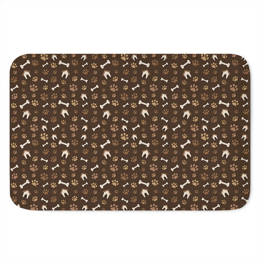 Brown Paw And Bone Pattern Print Indoor Door Mat