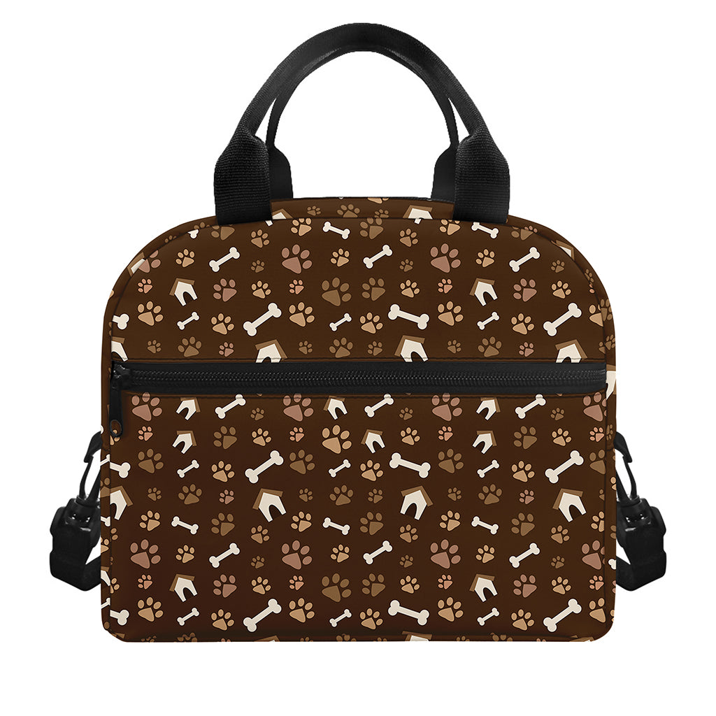 Brown Paw And Bone Pattern Print Insulated Lunch Bag