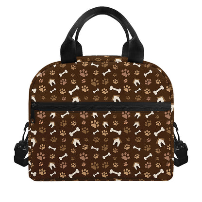 Brown Paw And Bone Pattern Print Insulated Lunch Bag