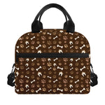 Brown Paw And Bone Pattern Print Insulated Lunch Bag