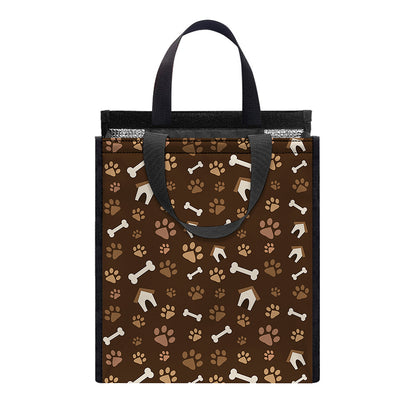 Brown Paw And Bone Pattern Print Insulated Lunch Tote