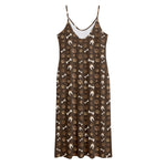 Brown Paw And Bone Pattern Print Jersey Midi Cami Dress