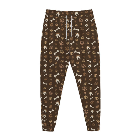 Brown Paw And Bone Pattern Print Jogger Pants