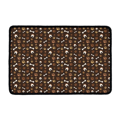 Brown Paw And Bone Pattern Print Kitchen Mat