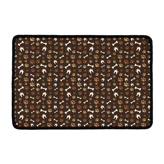 Brown Paw And Bone Pattern Print Kitchen Mat