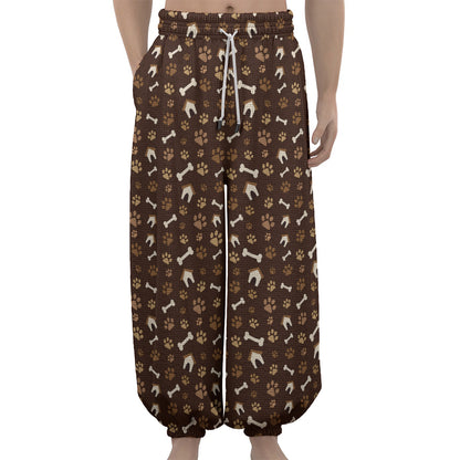 Brown Paw And Bone Pattern Print Lantern Pants