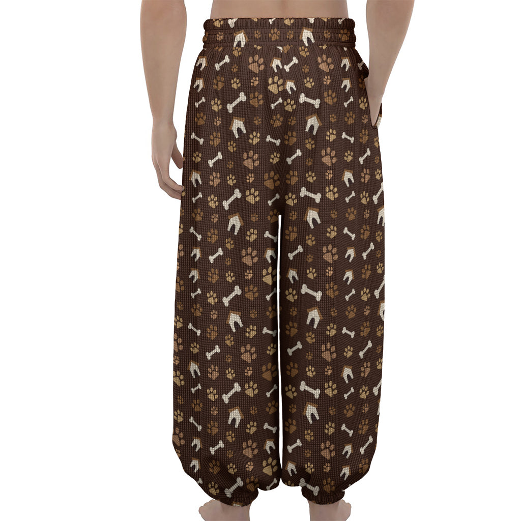 Brown Paw And Bone Pattern Print Lantern Pants