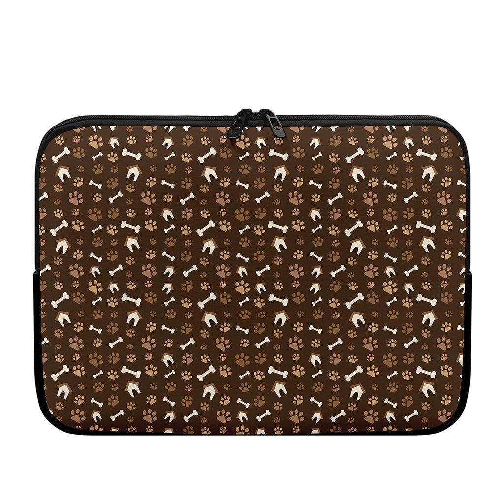 Brown Paw And Bone Pattern Print Laptop Sleeve