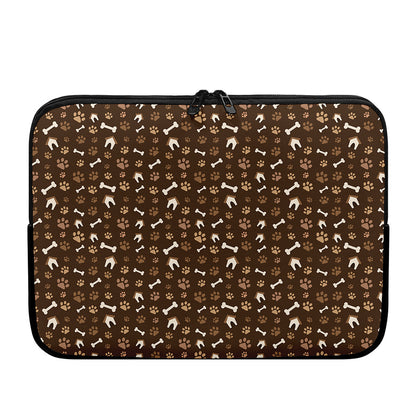 Brown Paw And Bone Pattern Print Laptop Sleeve