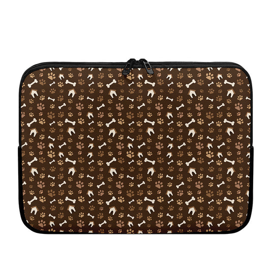 Brown Paw And Bone Pattern Print Laptop Sleeve