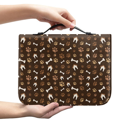 Brown Paw And Bone Pattern Print Leather Bible Cover