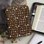 Brown Paw And Bone Pattern Print Leather Bible Cover
