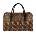 Brown Paw And Bone Pattern Print Leather Duffel Bag